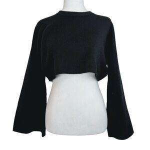 ZARA Knit Women's Designer Black Cropped Sweater Wide Kimono Sleeves Stretchy S